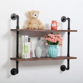 2-Tier Industrial Wall-Mounted Pipe Shelf with Metal Frame;  Safe and Sturdy - Rustic Brown