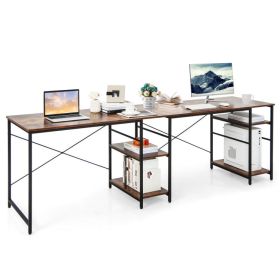 L-Shaped Computer Desk with 4 Storage Shelves and Cable Holes - Rustic Brown