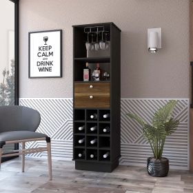 Hype Bar Cabinet; Twelve Built-in Wine Rack; Two Drawers; One Shelf - Black / Walnut