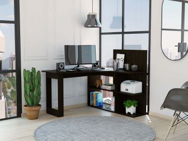 Fresno Writing Computer Desk; Four Shelves - Black