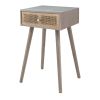 27"Tall Storage Cabinet with Natural Rattan Decorated Drawer Bedside Console Table with Grey Finished Surface for Bedroom & Livingroom - as Pic