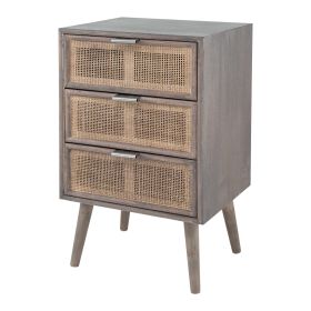 28"Tall Storage Cabinet with Grey Finished Surface Bohemian Handicraft Bedside Table with 3-Drawers for Livingroom & Bedroom - as Pic