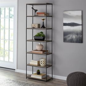 6-Shelf Gold Metal Frame Bookcase;  White - Rustic Brown