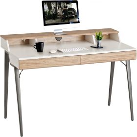 47" Computer Desk with Monitor Shelf Home Office Desk with Drawers & Storage White Wood Small Writing Table Study - KM0369