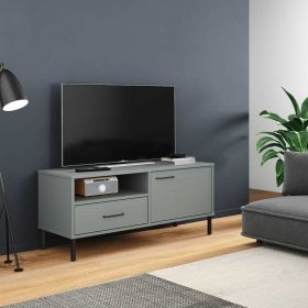 vidaXL TV Cabinet with Metal Legs Gray Solid Wood Pine OSLO - Gray