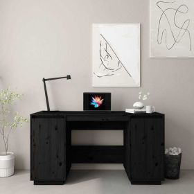 vidaXL Desk Black 55.1"x19.7"x29.5" Solid Wood Pine - Black