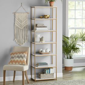 6' Tall 6-Tier Metal Framed Bookcase; Rustic Brown; White - White