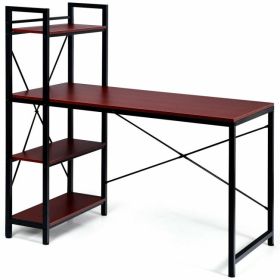 47.5 Inch Writing Study Computer Desk with 4-Tier Shelves - Rustic Brown