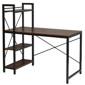 47.5 Inch Writing Study Computer Desk with 4-Tier Shelves - Tan