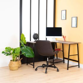 L-Shaped Corner Computer Desk with Open Shelves, Vintage Brown - Vintage Brown