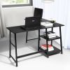 L-Shaped Corner Computer Desk with Open Shelves, Vintage Brown - Black