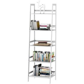 WTZ Bookshelf; Ladder Shelf; 5 Tier Bamboo Bookcase; Modern Open Book Case for Bedroom; Living Room; - default