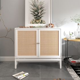 Natural rattan 2 door cabinet; with 1 Adjustable Inner Shelves; rattan; Accent Storage Cabinet - White