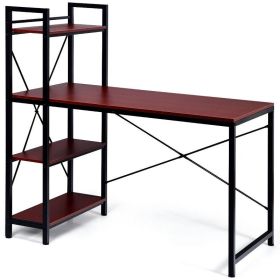 Simple Elegant 47.5 Inch Computer Desk With Shelves - Coffee