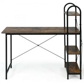 Modern Minimalist 48-Inch Reversible Computer Desk With Storage Shelf - Rustic Brown