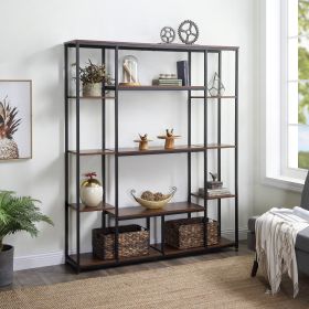 Bookcase and Bookshelf, Home Office 5 Tier Bookshelf, Open Freestanding Storage Shelf with Metal Frame - Brown