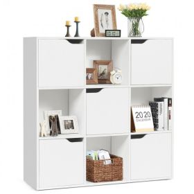 Free Standing 9 Cube Storage Wood Divider Bookcase for Home and Office - white