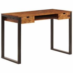 vidaXL Desk 43.3"x21.7"x30.7" Solid Sheesham Wood and Steel - Brown