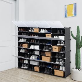 8-Tier Portable 64 Pair Shoe Rack Organizer 32 Grids Tower Shelf Storage Cabinet Stand Expandable for Heels, Boots, Slippers, Black YF - Black