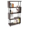 S-Shaped 5 Shelf Bookcase, Wooden Z Shaped 5-Tier Etagere Bookshelf Stand for Home Office Living Room Decor Books Display RT - Brown