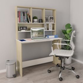 vidaXL Desk with Shelves White and Sonoma Oak 43.3"x17.7"x61.8" Engineered Wood - Multicolour