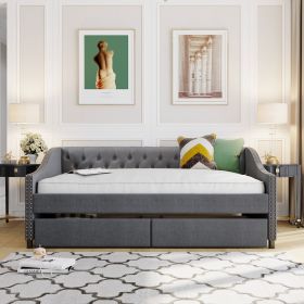 Upholstered daybed with Two Drawers; Wood Slat Support; Gray; Full Size(OLD SKU :LP001111AAE) - pic