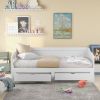 Wooden Daybed with Trundle Bed and Two Storage Drawers ; &nbsp;Extendable Bed Daybed; Sofa Bed with Two Drawers; White - pic