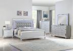 Sterling Queen Size Upholstered LED Bed made with wood in Silver Color - as pic