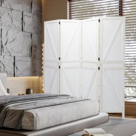 5.6 Ft Tall Wood Room Divider;  4-Panel Folding Privacy Screens;  Partition Wall Dividers;  Room Separator;  White - white