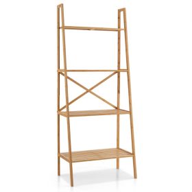 58 Inch 4-Tier Bamboo Ladder Bookshelf - Natural