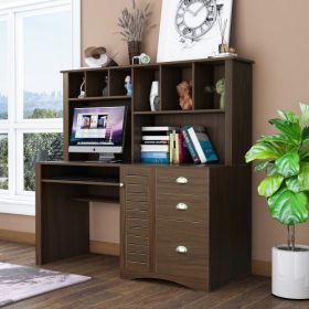 Home Office Computer Desk with Hutch; Walnut - as pic