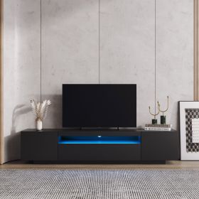 TV Cabinet Wholesale; Black TV Stand with Lights; Modern LED TV Cabinet with Storage Drawers; Living Room Entertainment Center Media - as pic