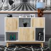 Multi-purpose storage cabinet with display stand and door; entrance channel; modern buffet or kitchen sideboard; TV cabinet; white and oak - as pic