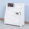 Wooden Children Sling Book Rack White Bookshelf for Kids with Star Pattern Cloth Bag - White