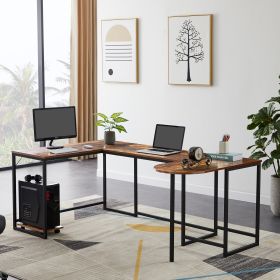 U-shaped Computer Desk;  Industrial Corner Writing Desk with CPU Stand;  Gaming Table Workstation Desk for Home Office - Brown