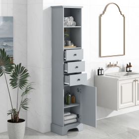 Tall Bathroom Cabinet;  Freestanding Storage Cabinet with 3 Drawers and Adjustable Shelf;  MDF Board with Painted Finish - Grey