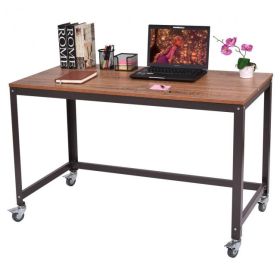 Wood Top Metal Frame Rolling Computer Desk Laptop Table - brown