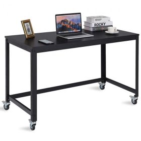 Wood Top Metal Frame Rolling Computer Desk Laptop Table - Black