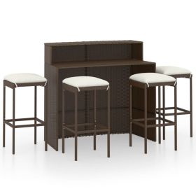 vidaXL 5 Piece Patio Bar Set with Cushions Brown - Brown