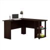 FCH L-Shaped Wood Right-angle Computer Desk with Two-layer Bookshelves Dark Brown RT - Dark Brown