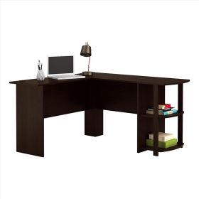 FCH L-Shaped Wood Right-angle Computer Desk with Two-layer Bookshelves Dark Brown RT - Dark Brown