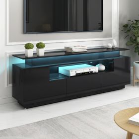 Modern, Stylish Functional TV stand with Color Changing LED Lights, Universal Entertainment Center, High Gloss TV Cabinet for 75+ inch TV - Black