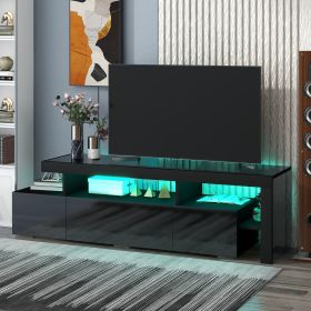 Modern Style 16-colored LED Lights TV Cabinet, UV High Gloss Surface Entertainment Center with DVD Shelf, Up to 70 inch TV - Black