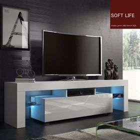 Modern Minimalist TV Cabinet Living Room With High-gloss LED Lights TV Cabinet - White - 130*35*45