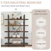 ON-TREND 5-tier Industrial Bookcase with Rustic Wood and Metal Frame; Large Open Bookshelf for Living Room(Distressed Brown) - as Pic