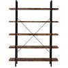 ON-TREND 5-tier Industrial Bookcase with Rustic Wood and Metal Frame; Large Open Bookshelf for Living Room(Distressed Brown) - as Pic