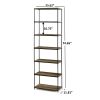 6-Shelf Gold Metal Frame Bookcase;  White - Rustic Brown