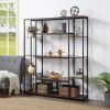 Bookcase and Bookshelf, Home Office 5 Tier Bookshelf, Open Freestanding Storage Shelf with Metal Frame - Brown