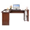 L-Shaped Wood Right-angle Computer Desk with Two-layer Bookshelves RT - Dark Brown