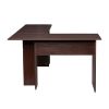 L-Shaped Wood Right-angle Computer Desk with Two-layer Bookshelves RT - Dark Brown